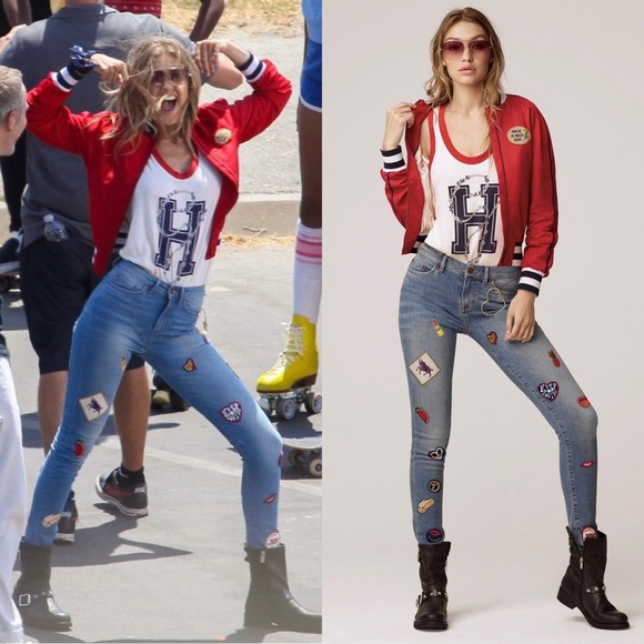 GIGI HADID X TOMMY HILFIGER High Rise Denim 60s Embroidered Patch Skinny Jean 26 - Picture 11 of 13